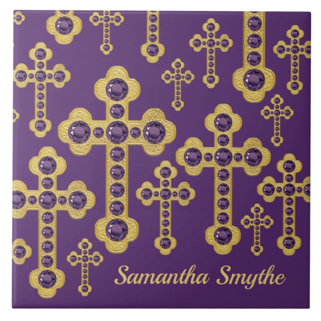 Budded Crosses with 12 Faux Amethysts - Tile (Front)