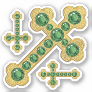 Budded Crosses with 12 Faux Emeralds - Contour