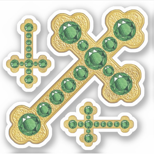 Budded Crosses with 12 Faux Emeralds - Contour (Front)