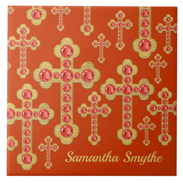Budded Crosses with 12 Faux Garnets - Tile (Front)