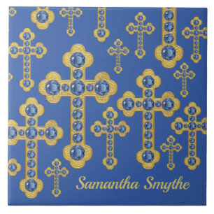 Budded Crosses with 12 Faux Sapphires - Tile