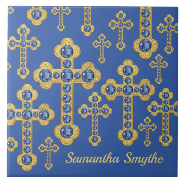Budded Crosses with 12 Faux Sapphires - Tile (Front)