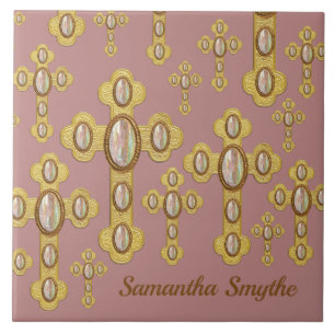 Budded Crosses with 6 Faux Opals - Tile