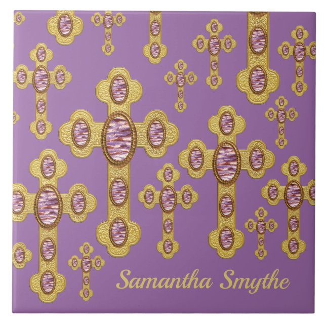 Budded Crosses with 6 Faux Purple Agates - Tile (Front)