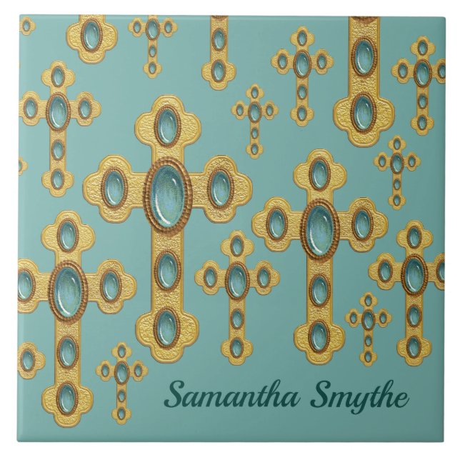 Budded Crosses with 6 Faux Turquoise - Tile (Front)