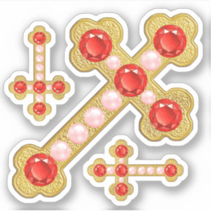 Budded Crosses with Faux Rubies & Pearls - Contour