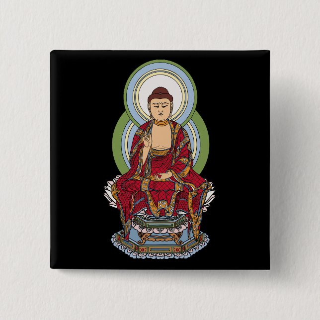 Buddha Abhaya Mudra 2 Inch Square Button (Front)
