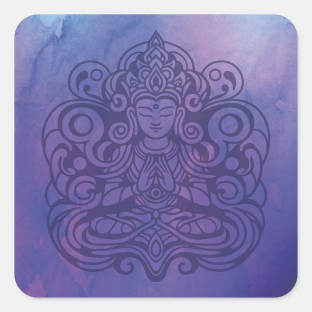 Buddha at Peace Purple Square Sticker (Front)