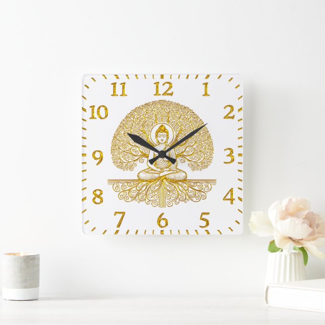Buddha Beneath Sacred Tree  Square Wall Clock (Home)