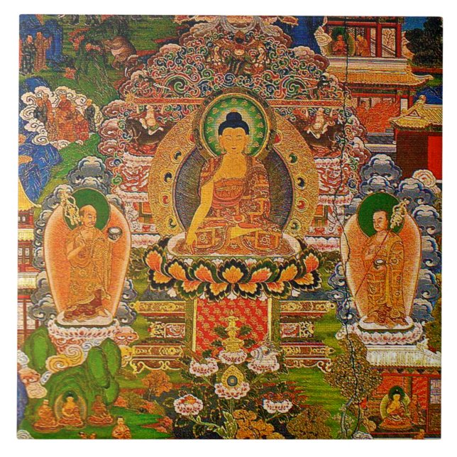 Buddha Buddhist Buddhism Blessing Boho Bohemian Tile (Front)