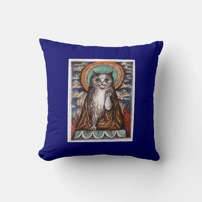 Buddha Cat Throw Pillow (Front)