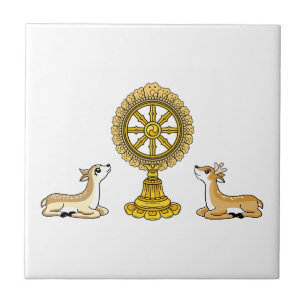 Buddha Dharma Wheel & Deers Ceramic Tile