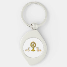 Buddha Dharma Wheel & Deers Metal Keychain