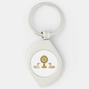 Buddha Dharma Wheel & Deers Metal Keychain