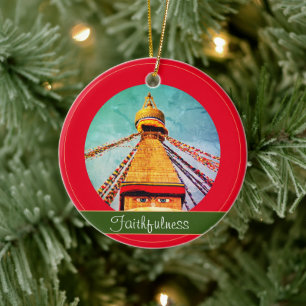 Buddha Eyes & Faithfulness - Boudhanath Stupa Yoga Ceramic Ornament
