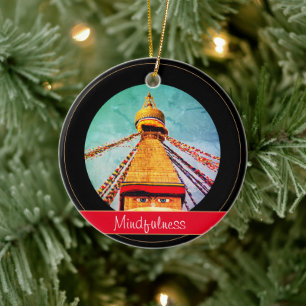 Buddha Eyes & Mindfulness - Boudhanath Stupa Nepal Ceramic Ornament