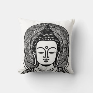 Buddha Face Black and White Zen Throw Pillow
