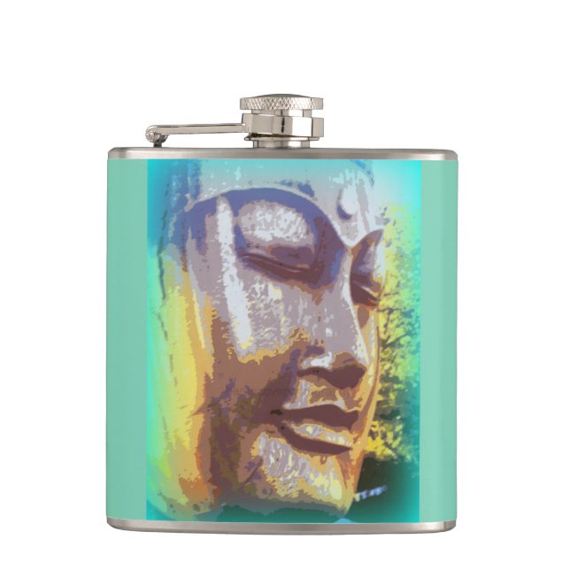 Buddha face green hip flask (Front)