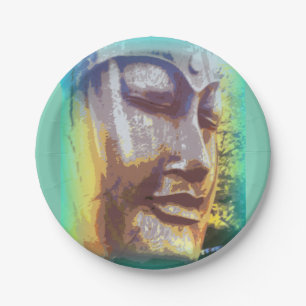 Buddha face green paper plate