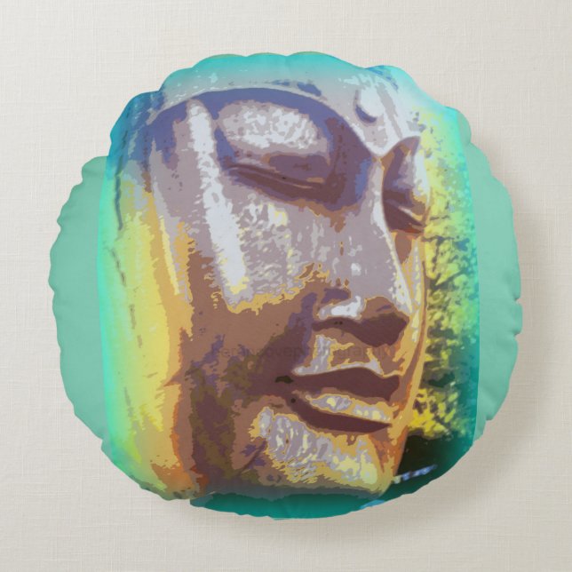 Buddha face green round pillow (Front)
