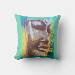 Buddha face green throw pillow