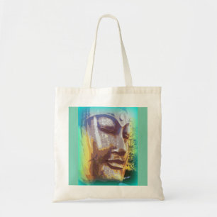 buddha face green tote bag