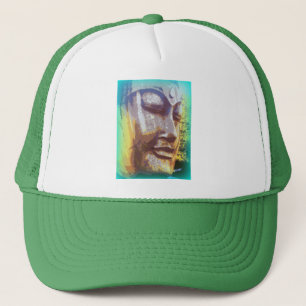 Buddha face green trucker hat