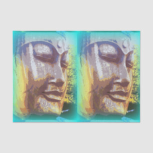 Buddha faces green tissue paper