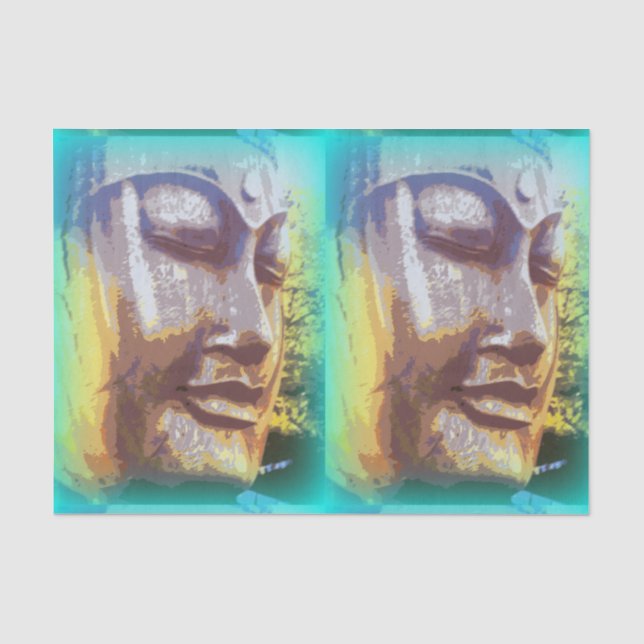 Buddha faces green tissue paper (Front)