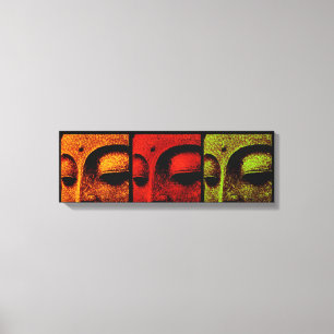 Buddha Faces Triptych Art Canvas Print