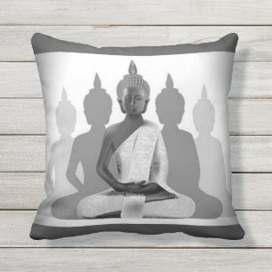 Buddha & Four Silhouettes Outdoor Pillow