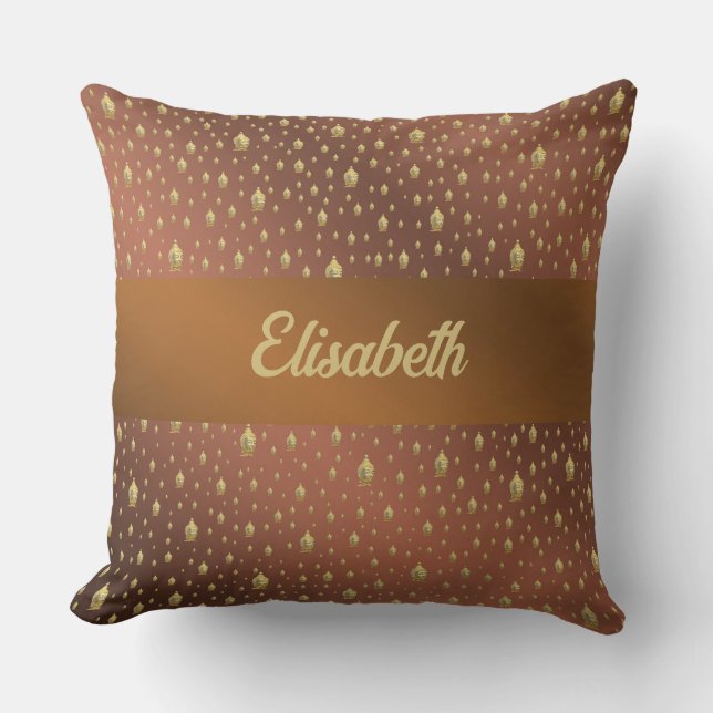 buddha, golden + buddha, asian pattern, shiny, thr throw pillow (Front)