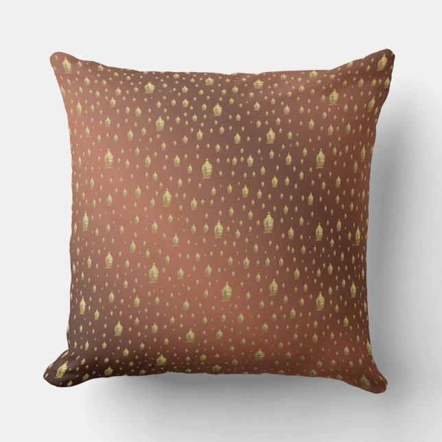 buddha, golden + buddha, asian pattern, shiny, throw pillow (Front)