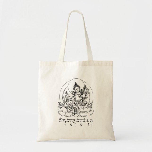 Buddha Green Tara Mantra Tibetan Buddhism Vajrayan Tote Bag (Front)
