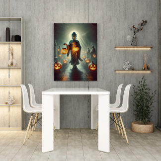 Buddha Guiding Spirits with Pumpkin Lanterns Canvas Print