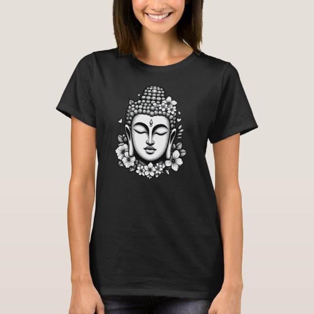 Buddha head adorned with flowers T-Shirt (Front)