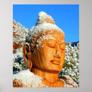 Buddha head in snow poster