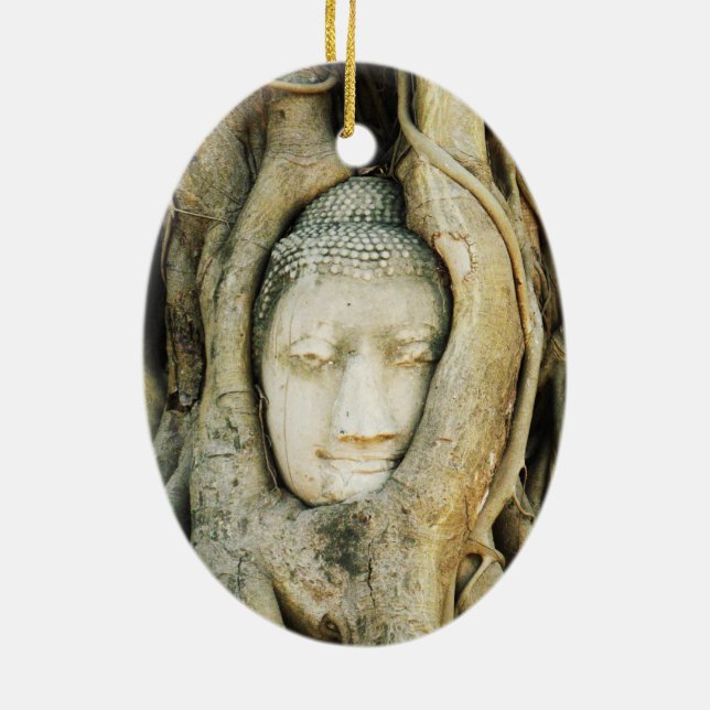 Buddha Head in the Fig Tree .. Ayutthaya, Thailand Ceramic Ornament (Back)