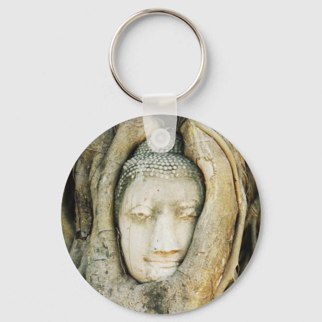 Buddha Head in the Fig Tree .. Ayutthaya, Thailand Keychain (Front)