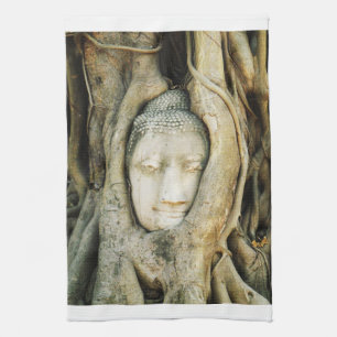 Buddha Head in the Fig Tree .. Ayutthaya, Thailand Kitchen Towel