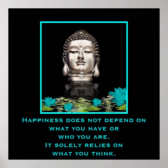 Buddha Head with Inspirational Quote on Happiness Poster (Front)