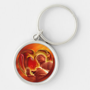 BUDDHA Heart   fire red Keychain