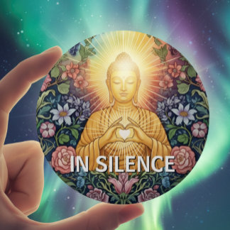 Buddha, Heart of light, Floral Vintage, In Silence 1 Inch Round Button