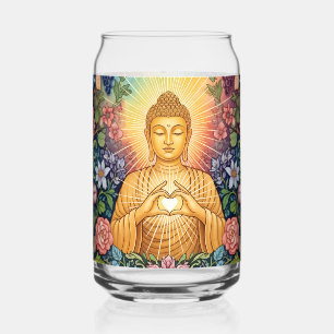 Buddha, Heart of light, Glass, Floral, Vintage Can Glass
