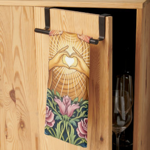 Buddha, Heart of light, Kitchen, Floral, Vintage Kitchen Towel