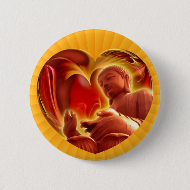 BUDDHA Heart | yellow radial 2 Inch Round Button (Front)