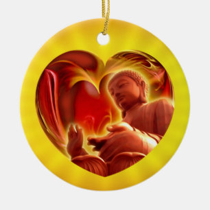 BUDDHA Heart   yellow shine Ceramic Ornament