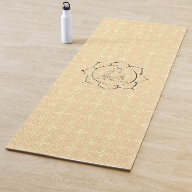 Buddha in Lotus on Tan Geometric  Yoga Mat (In Situ)