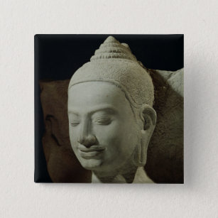 Buddha in Meditation on the Naga King, 2 Inch Square Button