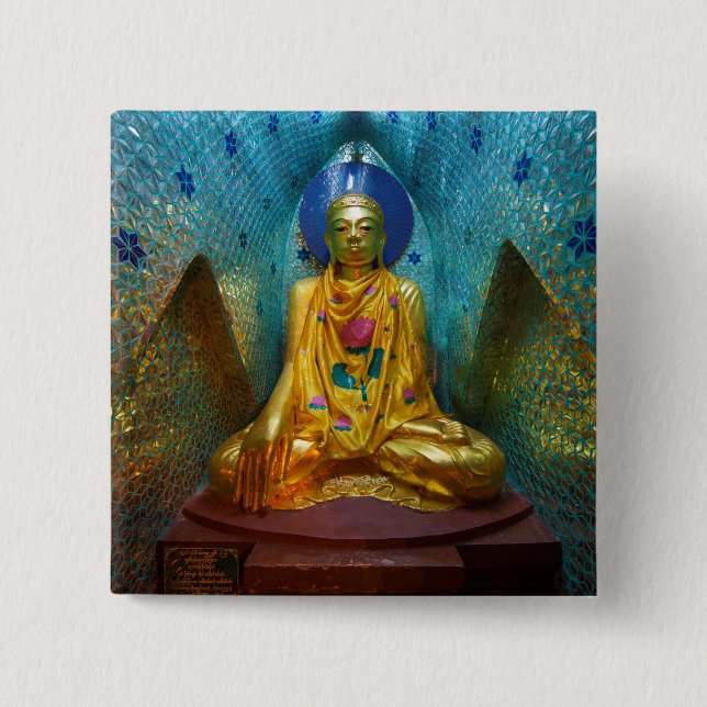 Buddha In Ornate Alcove 2 Inch Square Button (Front)